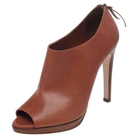 Miu Miu Tan Leather Peep Toe Platform Booties Size 40 - Picture 1 of 4